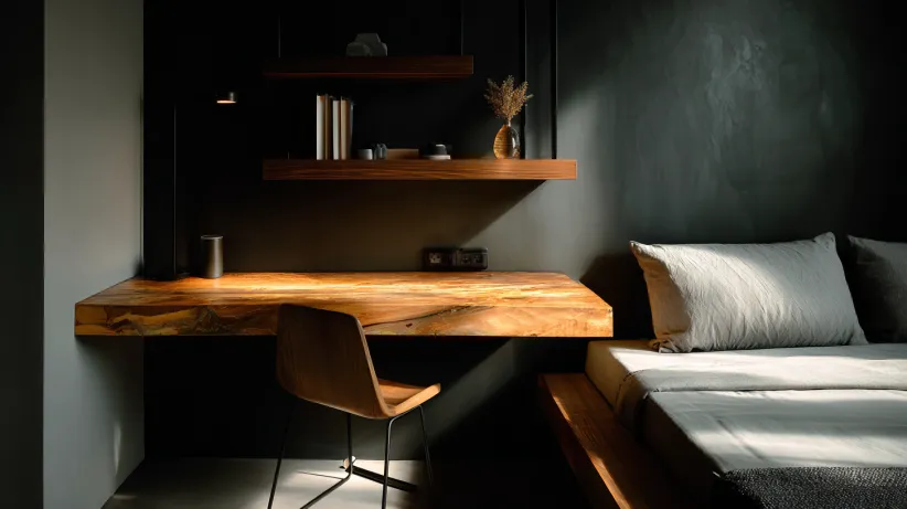 wooden study table design with bookshelf, modern wooden study table for home and office use