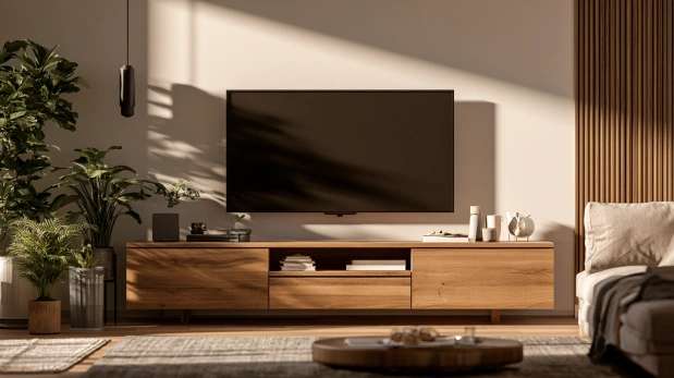 Wooden TV unit in a modern living room