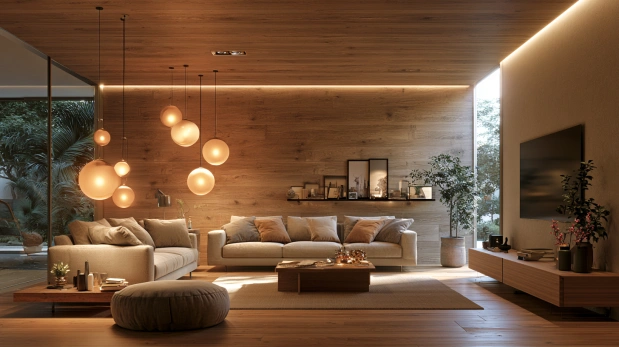 Rustic wooden texture wallpaper for warm ceiling decor.