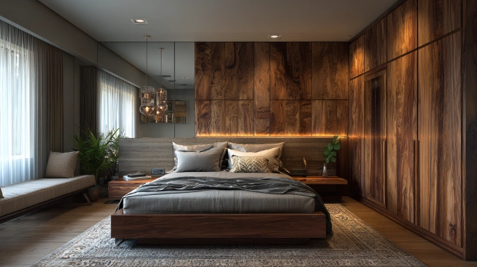 Integrated wardrobe and headboard design
