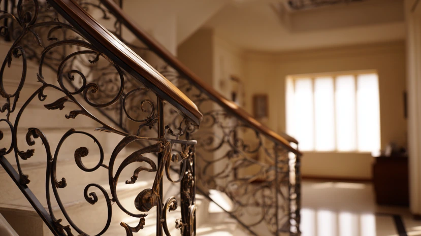 wrought iron detailing featured in classic stair railing design