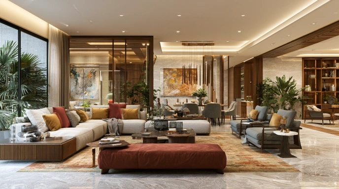 Open-plan living and dining areas