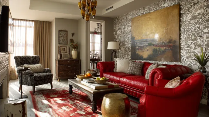Eclectic interior design bedroom with rich hues