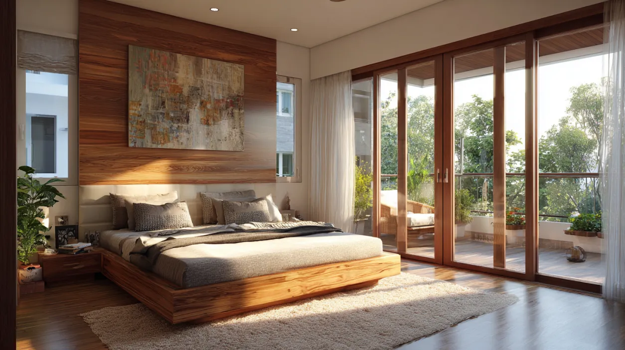 Modern sliding glass bedroom door opening to balcony