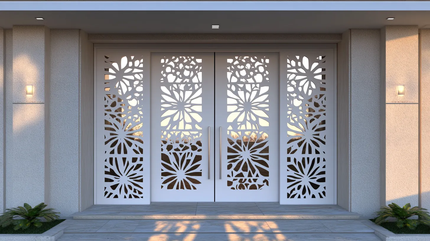 cwhite cnc cutting door design with intricate floral pattern