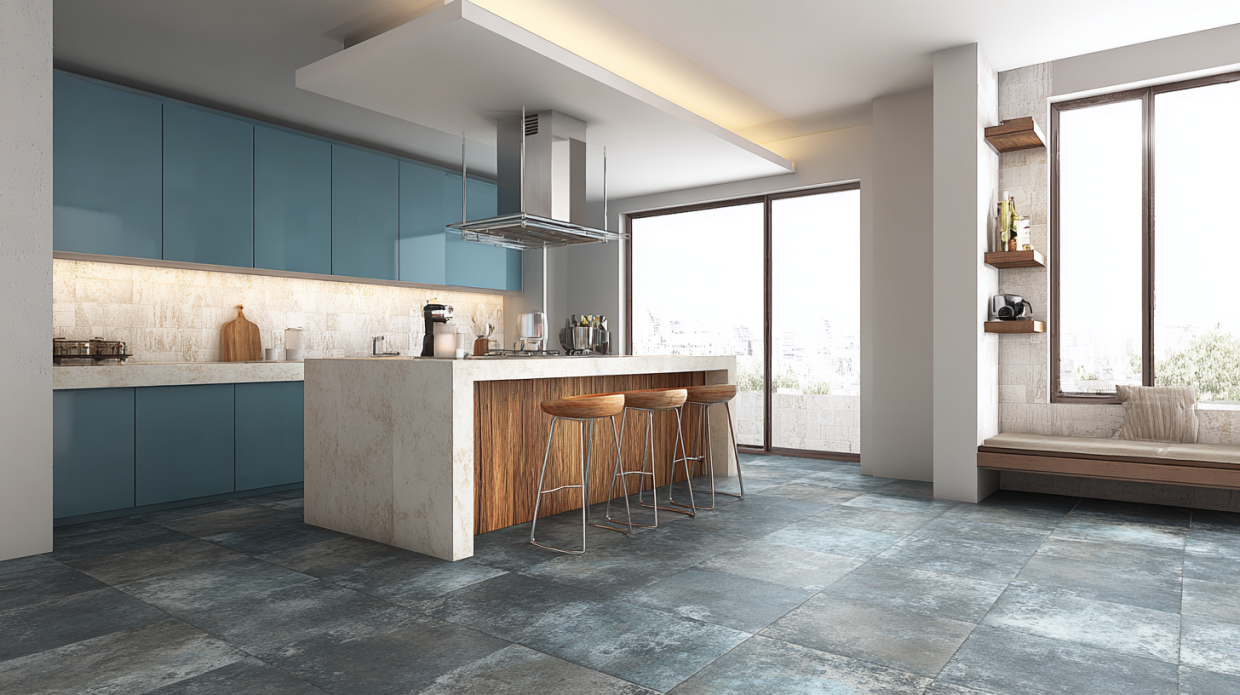 Colour is ideal for a kitchen floor tile design