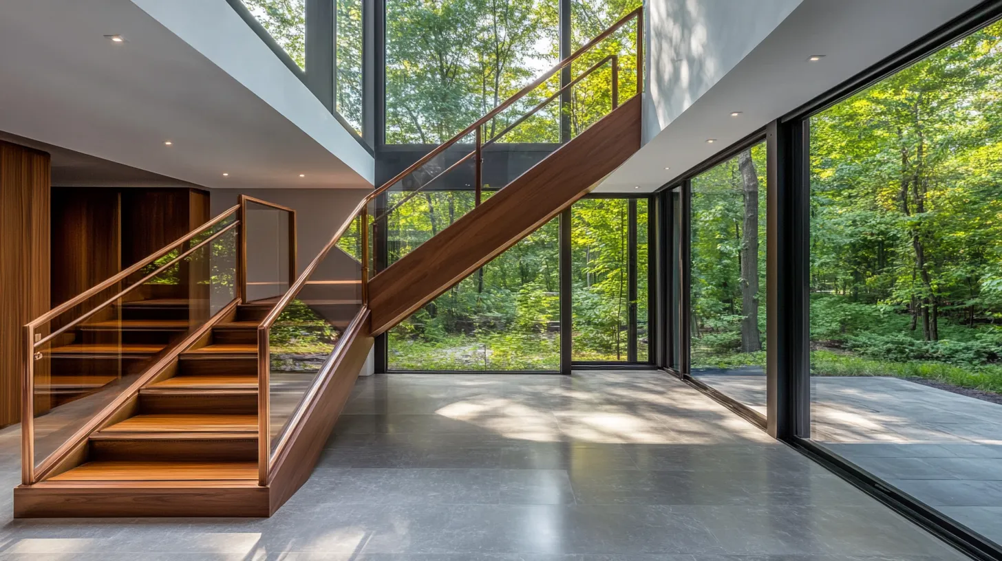copper framed glass railing design