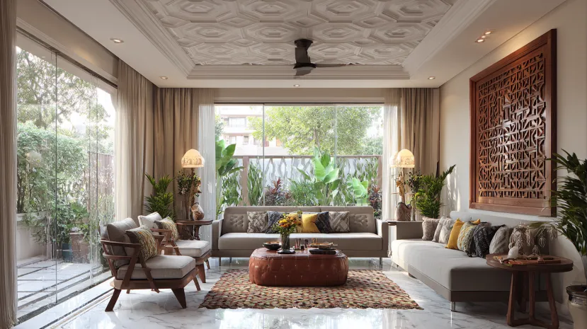 dimensional symmetry cement pop design with modern ceiling patterns