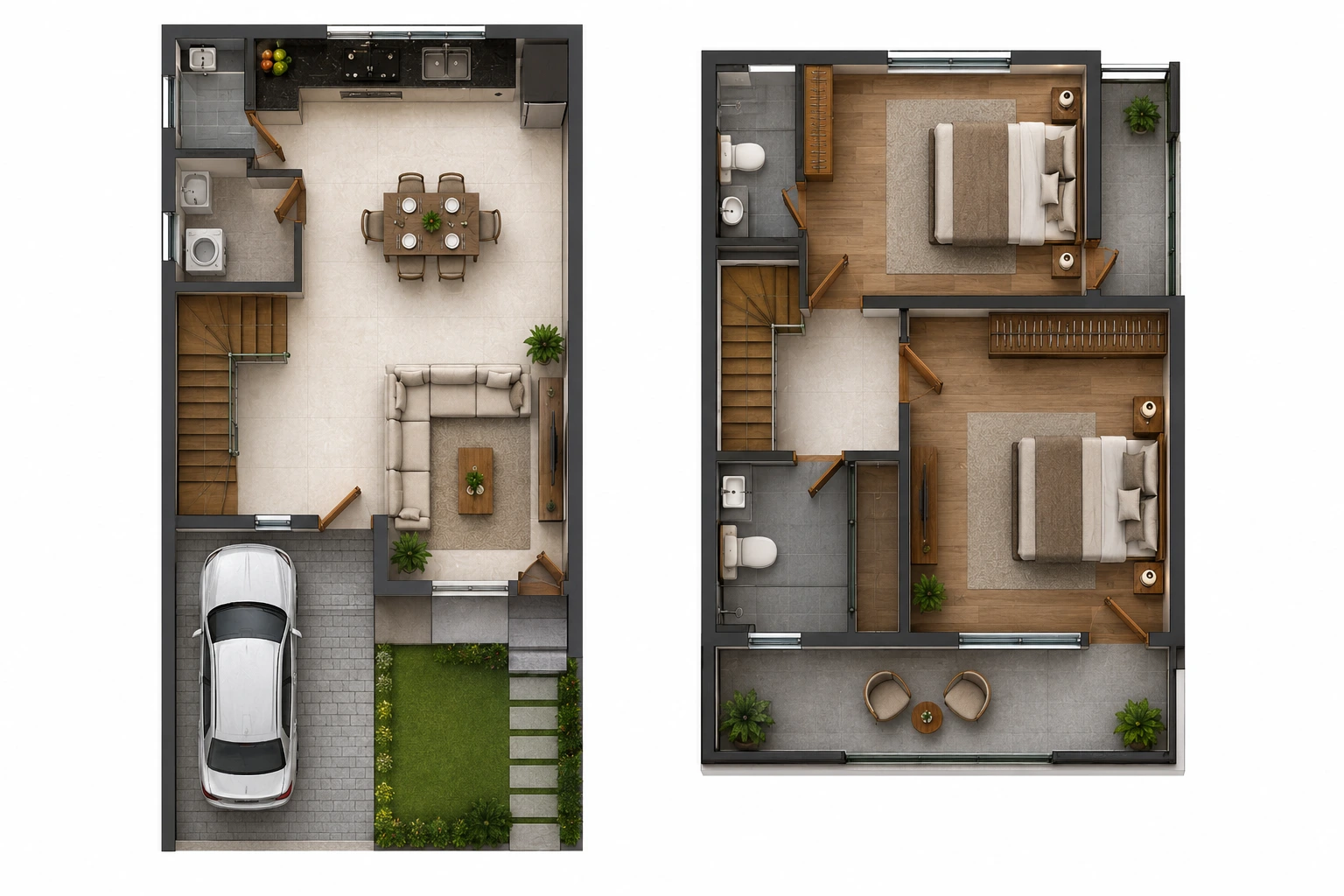 Duplex 2 Bedroom House Plan
