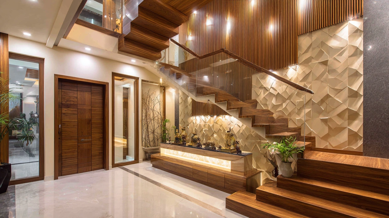 Wall and staircase design in Indian duplex home