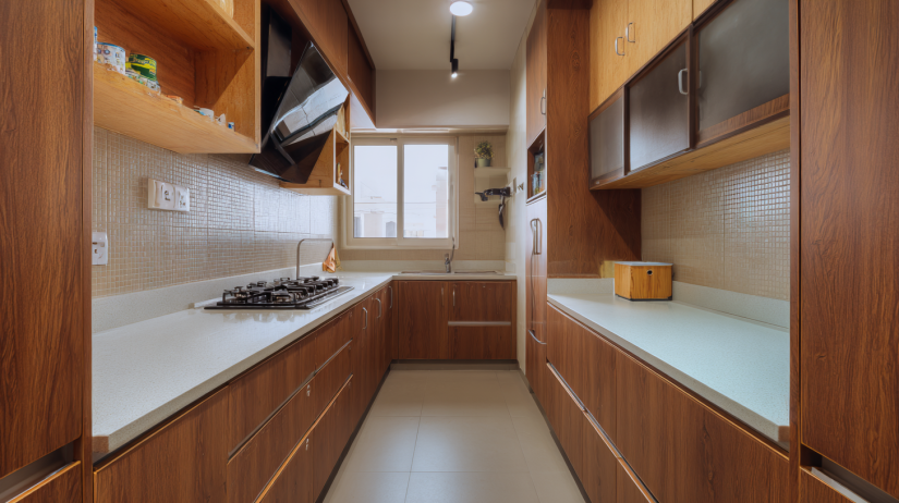 modular kitchen with engineered wood