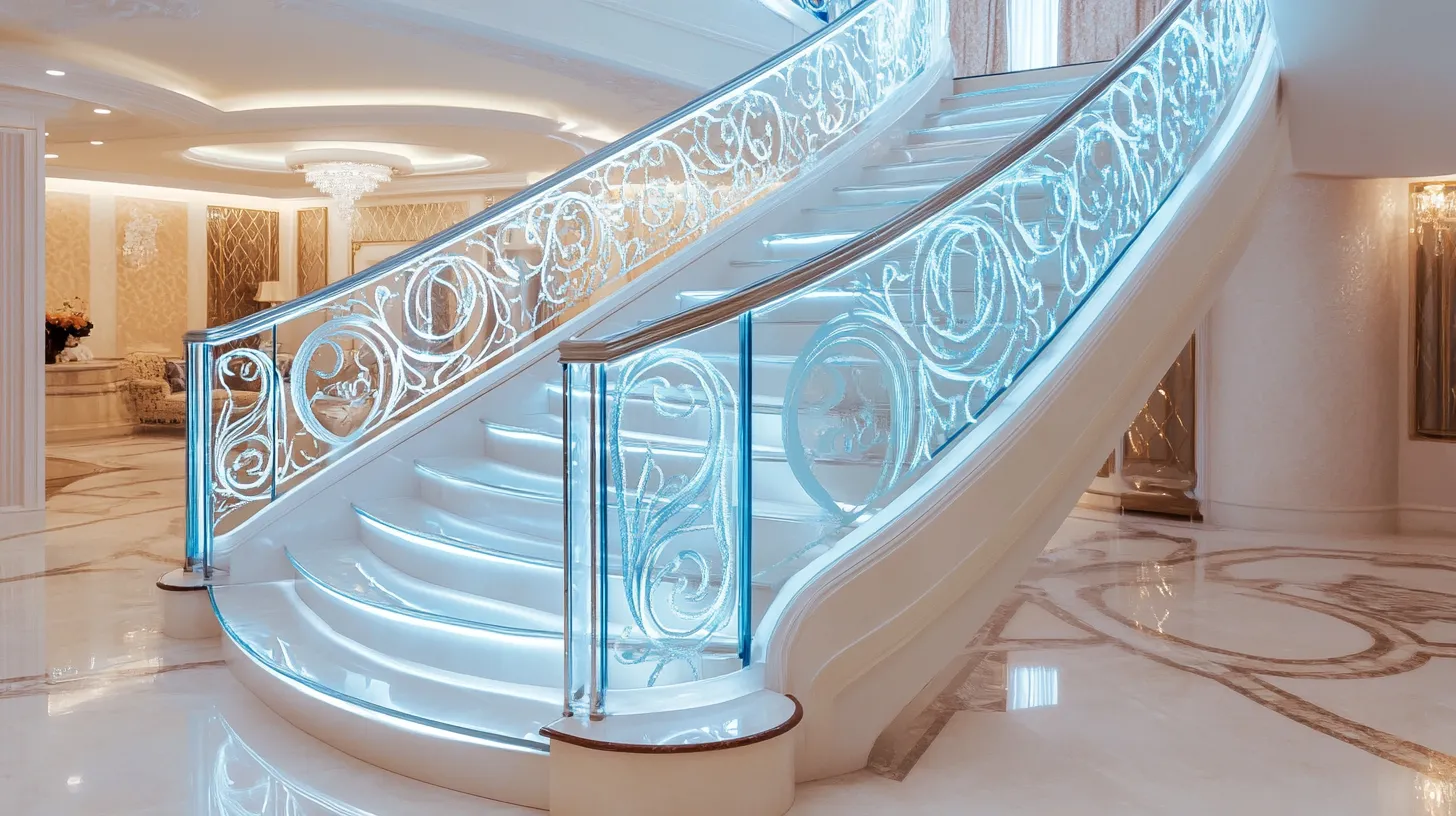 etched glass stair railing design