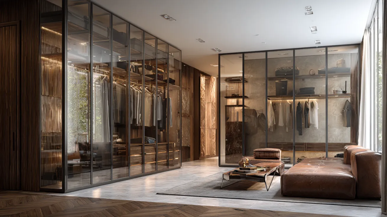 modern glass wardrobe design with floor to ceiling storage for sleek interiors