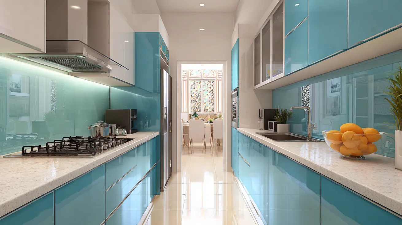 glossy blue kitchen