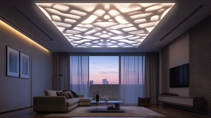 geometric pattern ceiling for living room