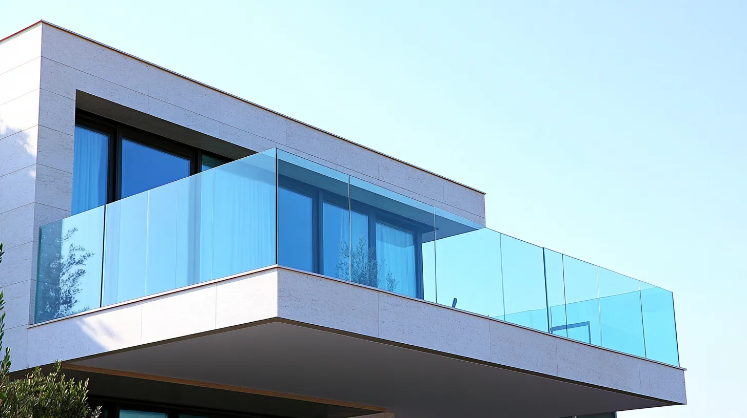 glass balcony front elevation design for 1st floor