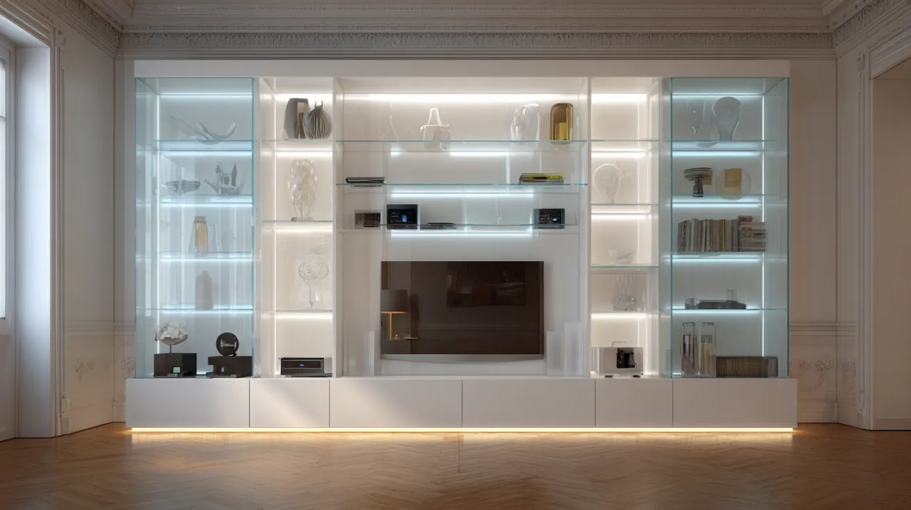 glass display tv unit