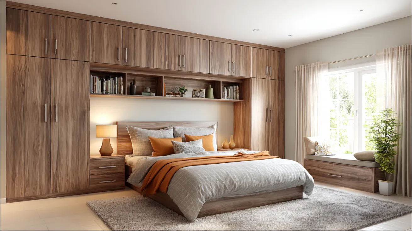 headboard storage concept in smart wardrobe designs for small bedroom