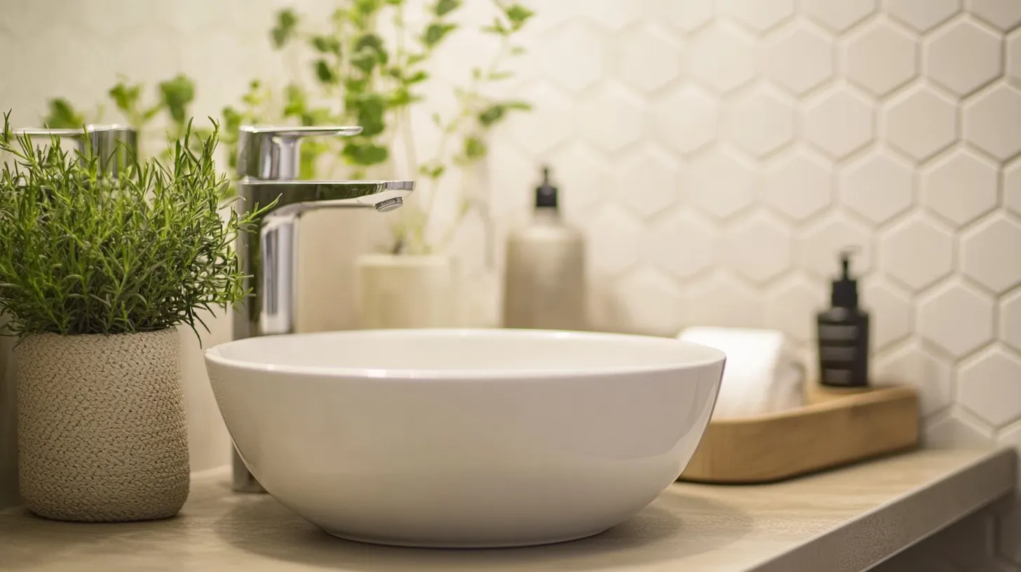 cream subway tiles over a sink; ideal subway design tiles for a modern hall wash basin