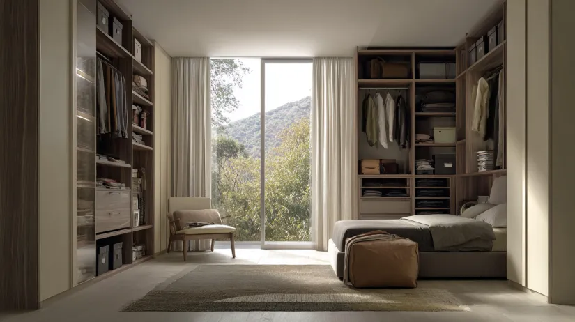 corner-fitted layout in smart wardrobe designs for small bedroom