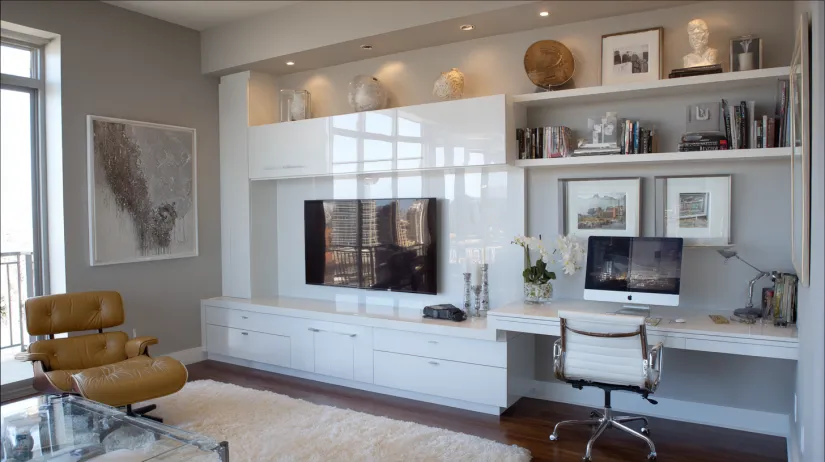 home office integration tv wall unit design