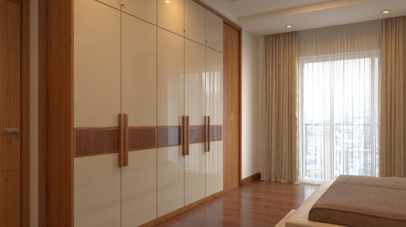Beige and warm brown wardrobe design