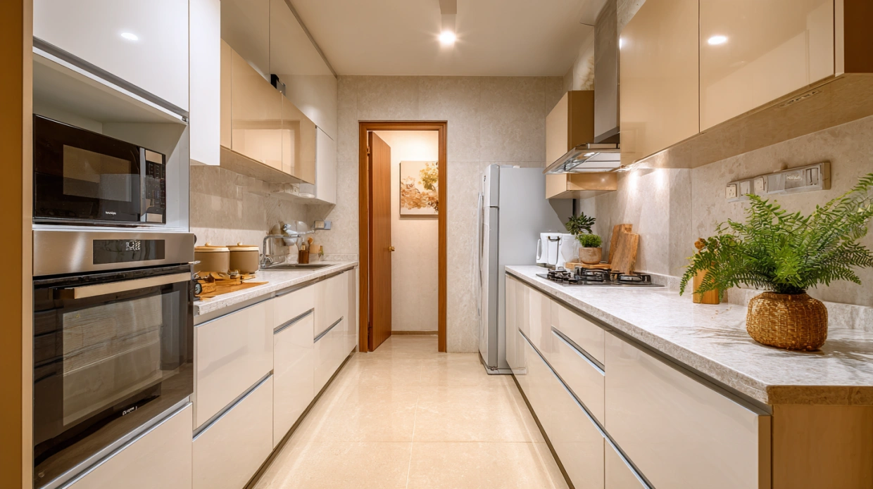 Straight modular kitchen simple single wall design