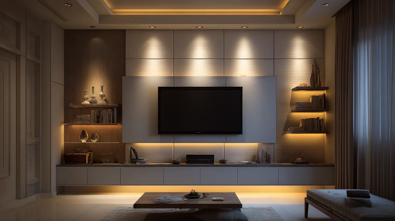 led backlighting tv wall unit design