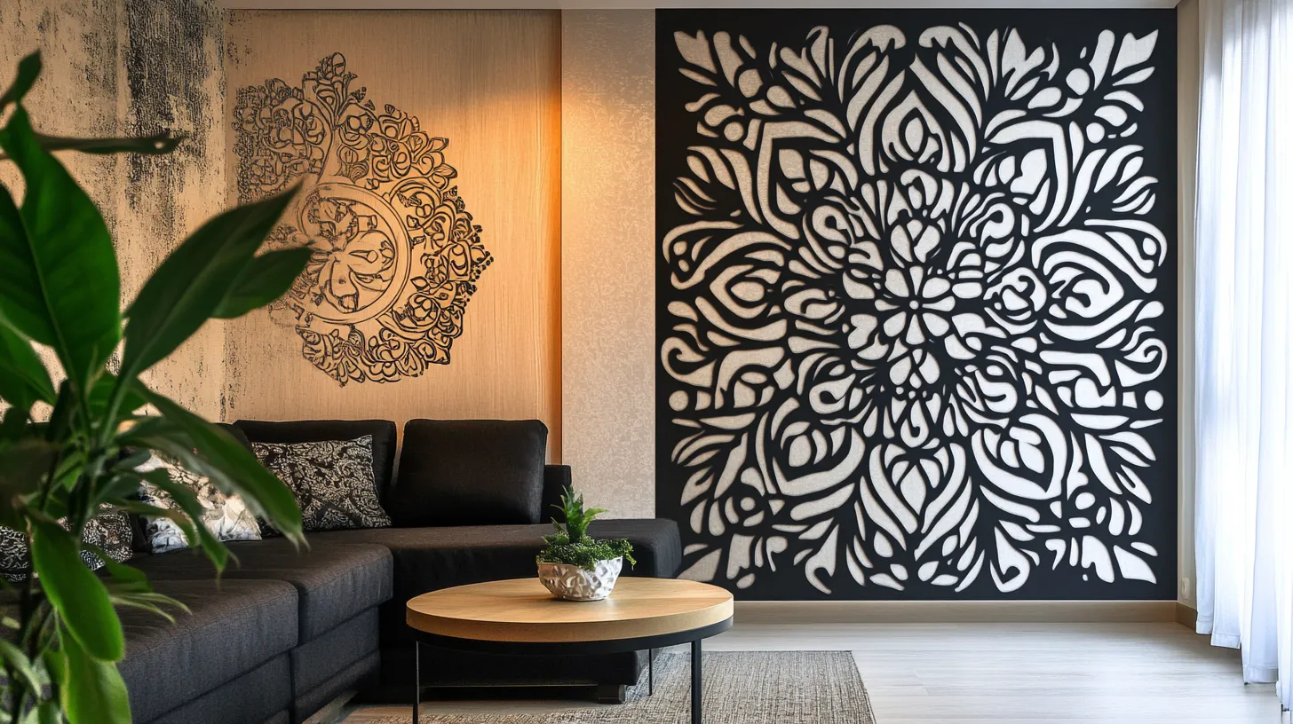 bold black mandala modern cnc cutting pattern design for wall.