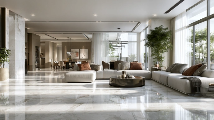 Modern living room with premium marble flooring
