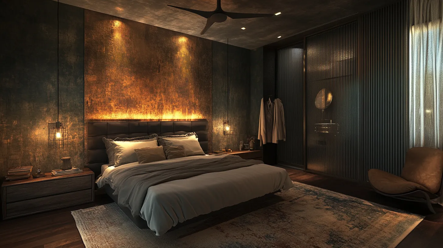 metallic wall texture designs for bedroom