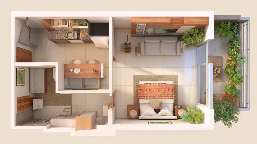 Modern first floor house design with green terrace