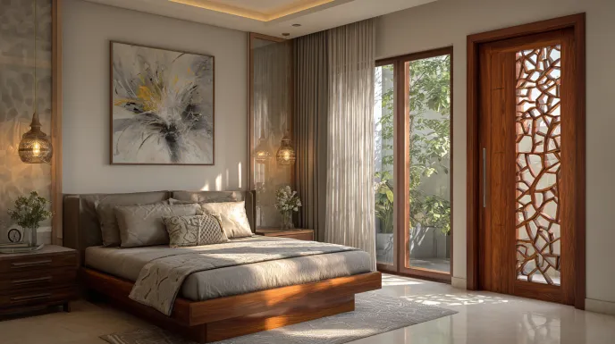 Unique branch pattern modern bedroom door design style