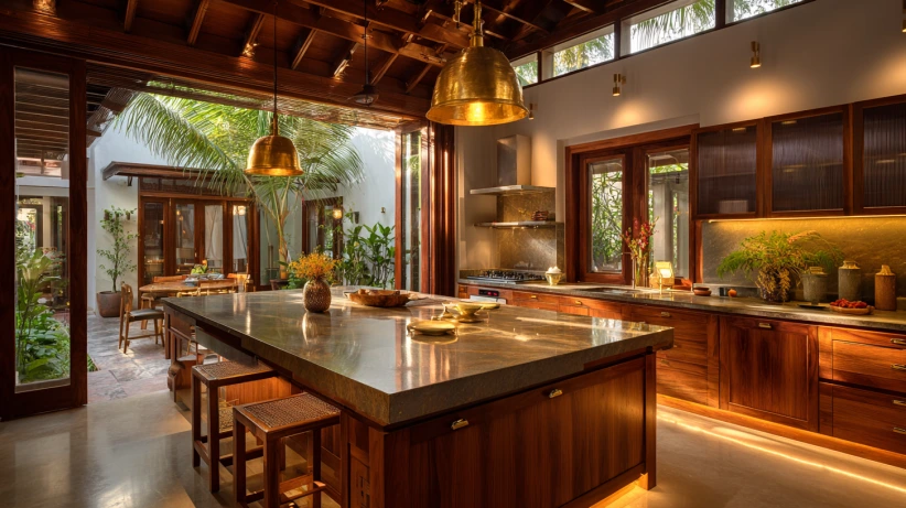 Open Kitchen with Traditional Brass Accents