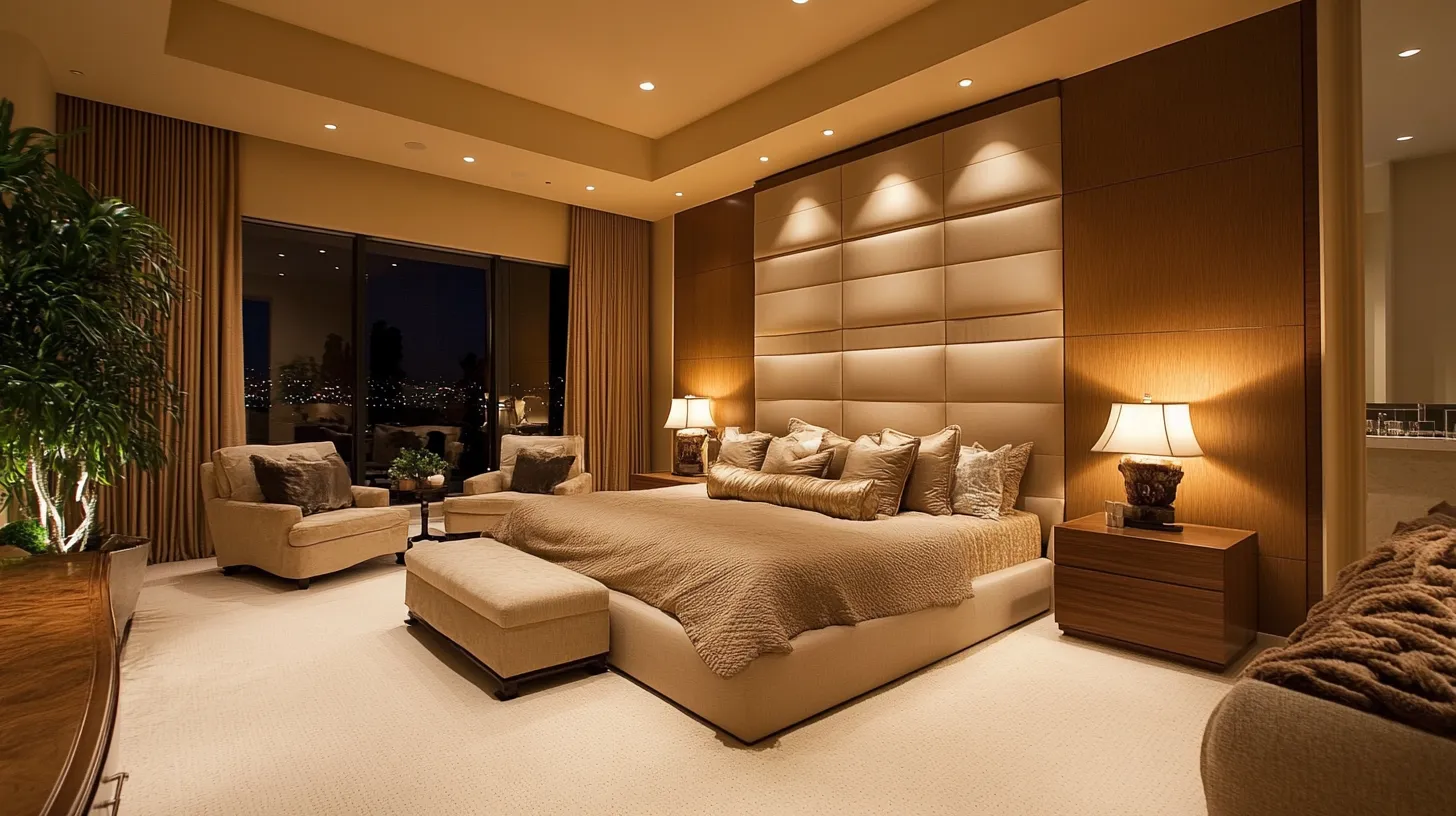 opulent bedroom with mood lighting
