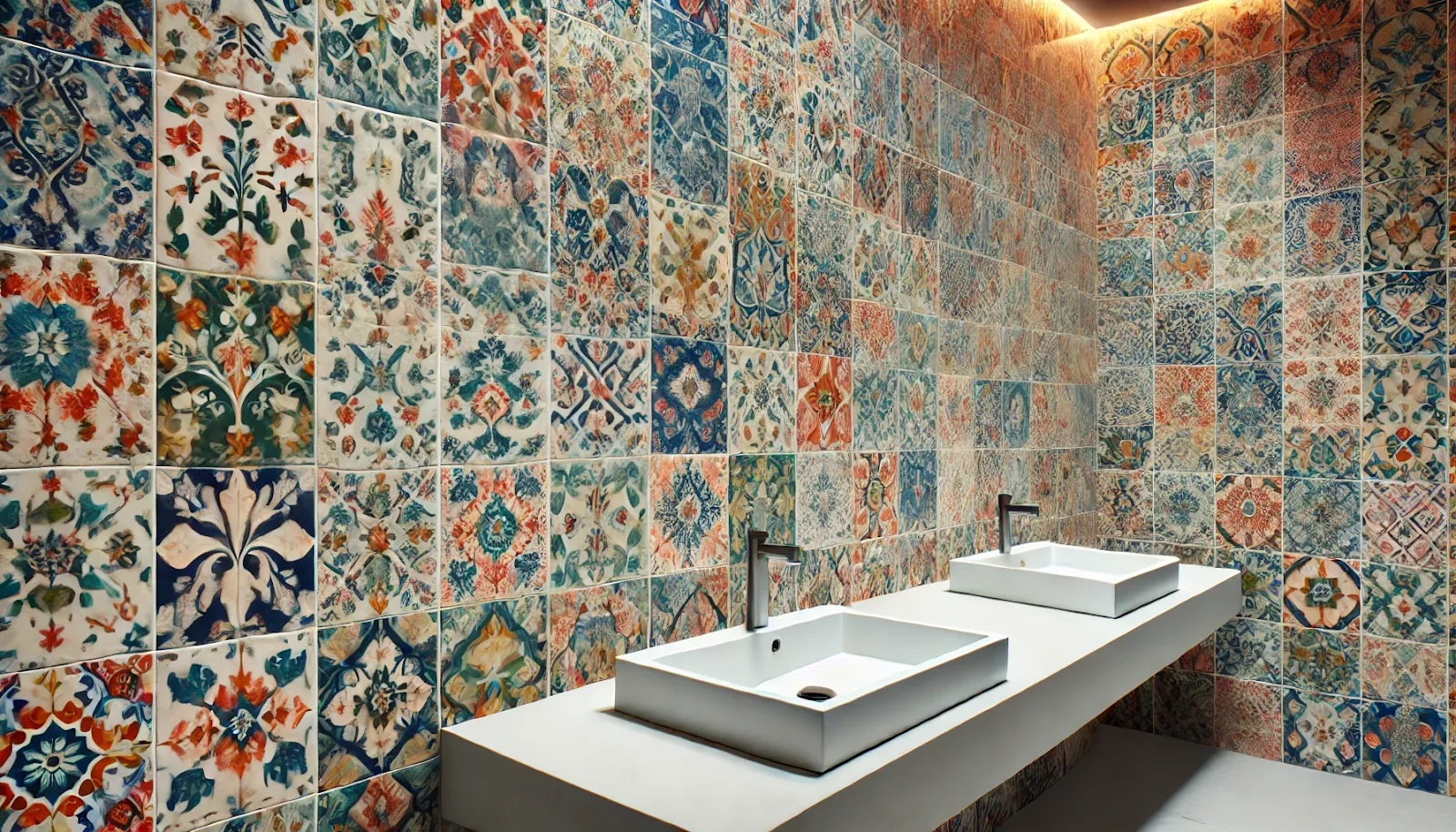 vibrant floral patterned tiles to elevate your small hall wash basin design