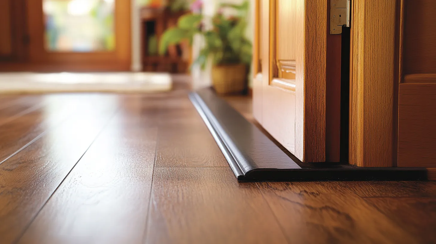close-up of a door sweep or threshold seal for room soundproof