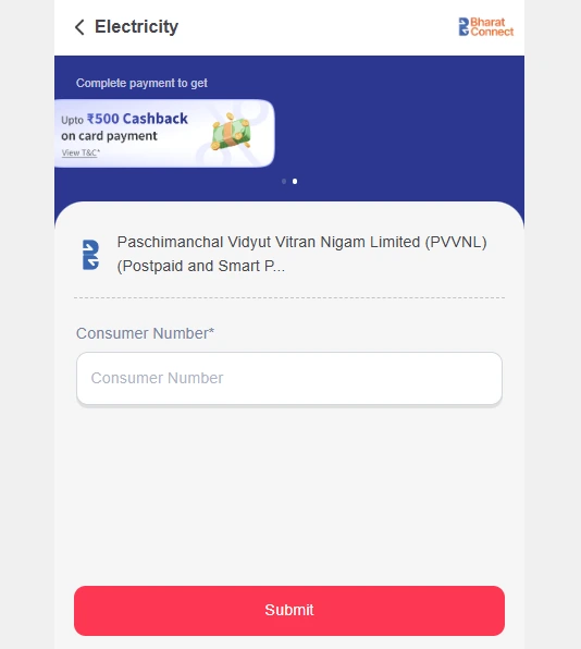 Enter the PVVNL account or consumer number to fetch the electricity bill