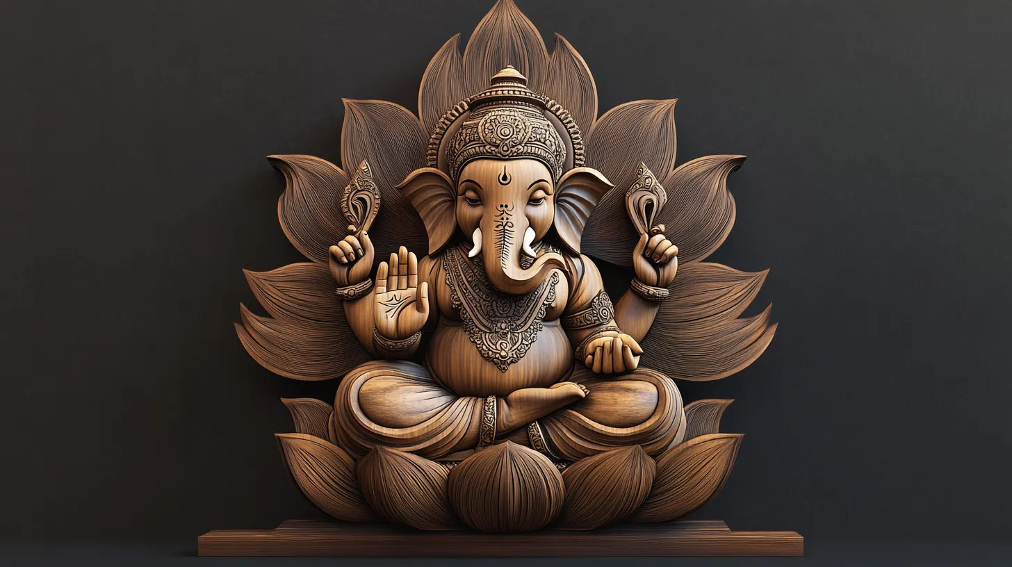 detailed wooden radiant ganesha cnc cutting design on lotus