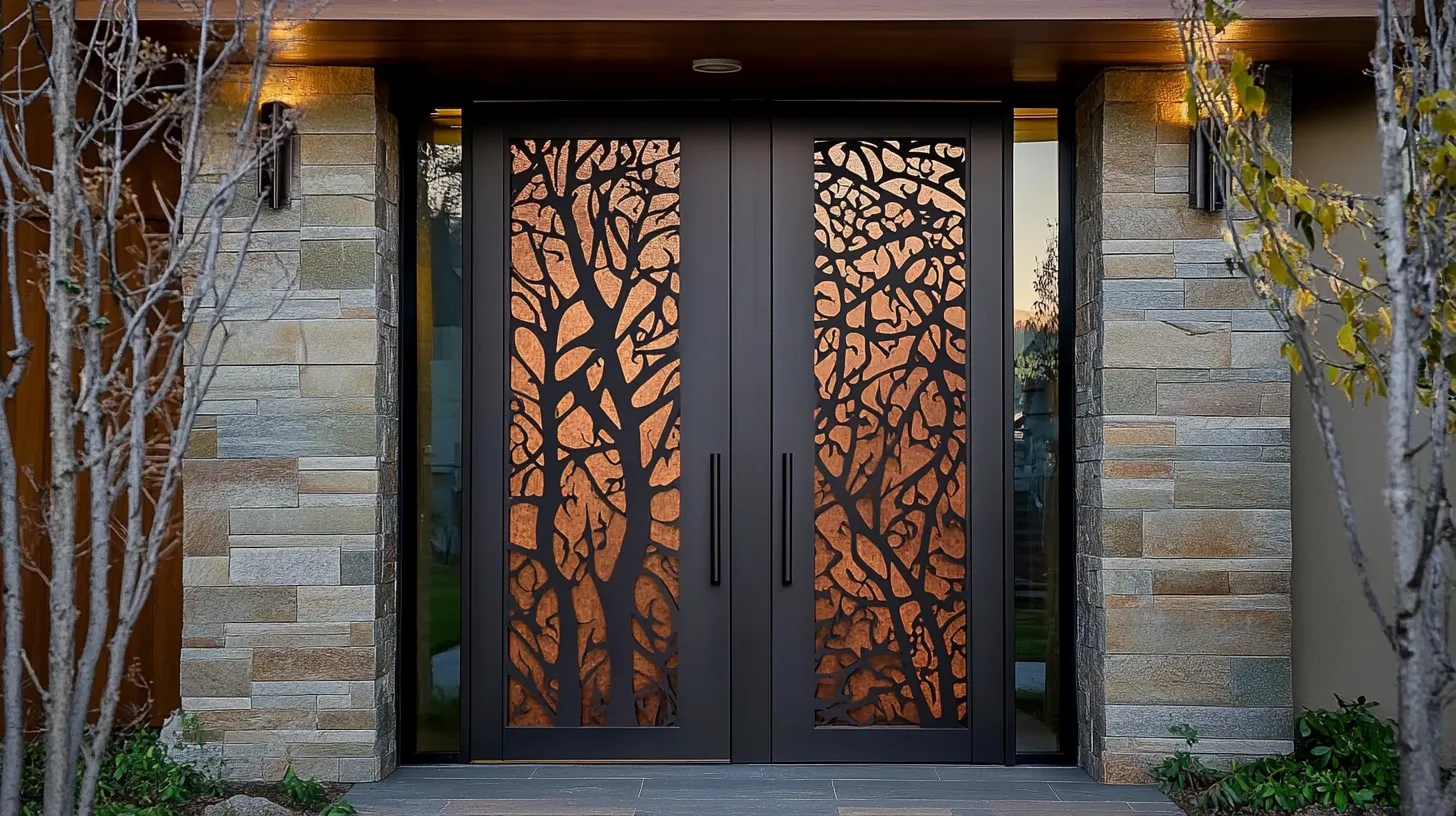 modern safety door cnc cutting design with tree pattern