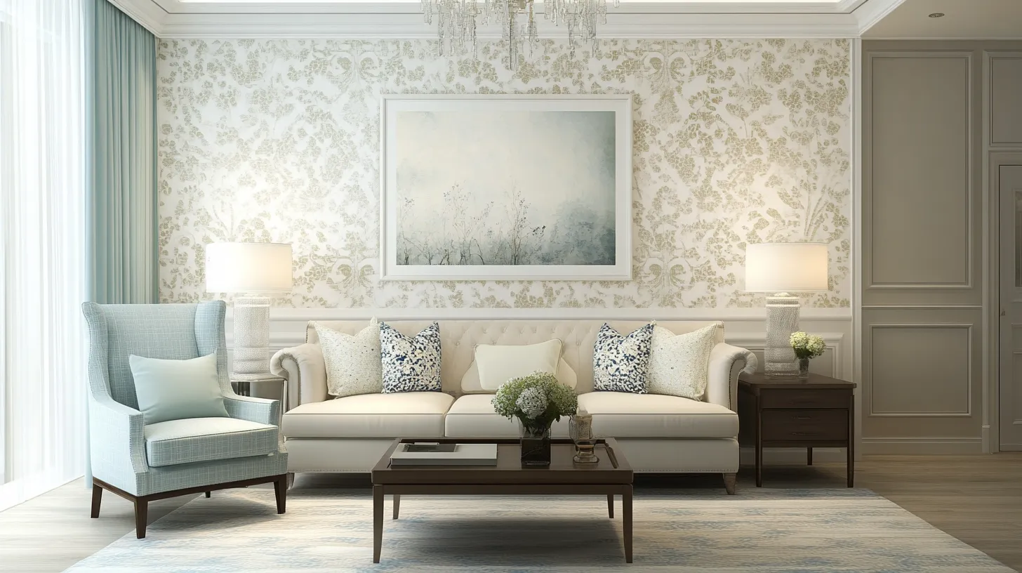 simple floral pattern drawing room wall design