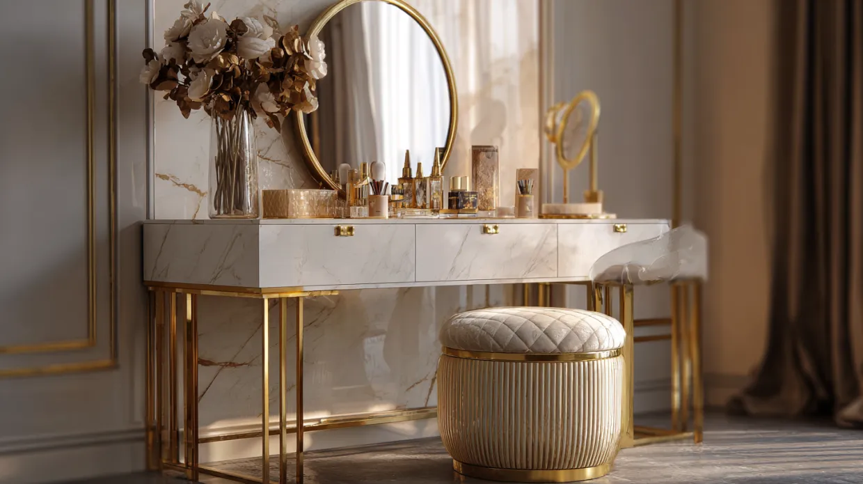 simple style elegant dressing table with mirror and storage, perfect for modern and classic bedroom interiors