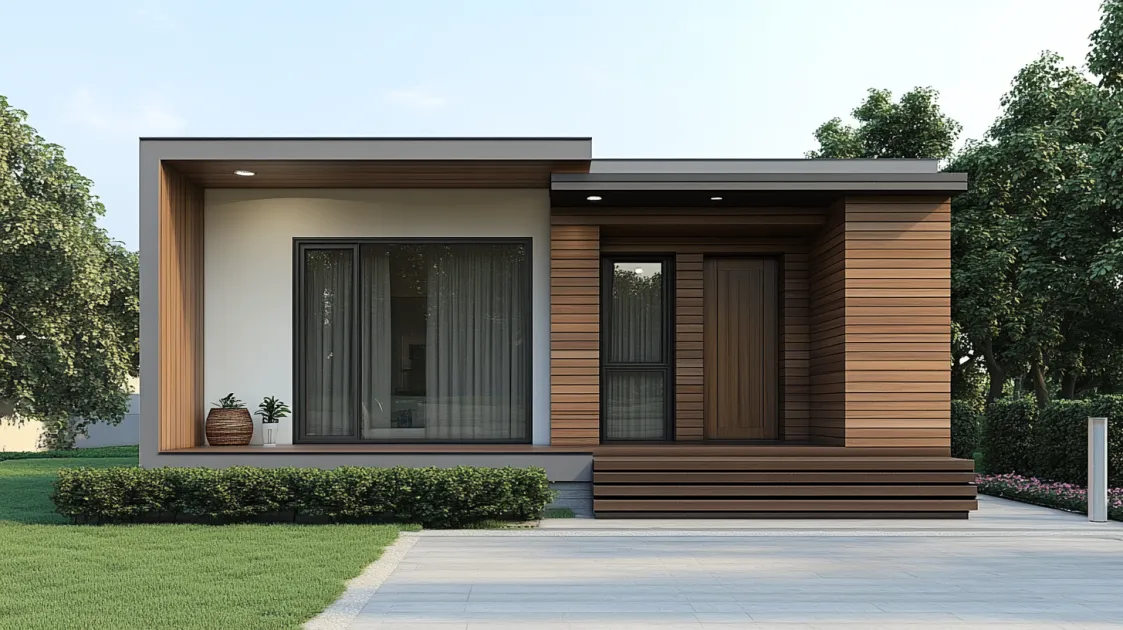 Modern box-style home with horizontal wood siding and flat roof