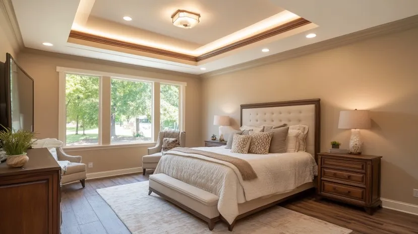 tray ceiling design for bedroom with modern and elegant interior look