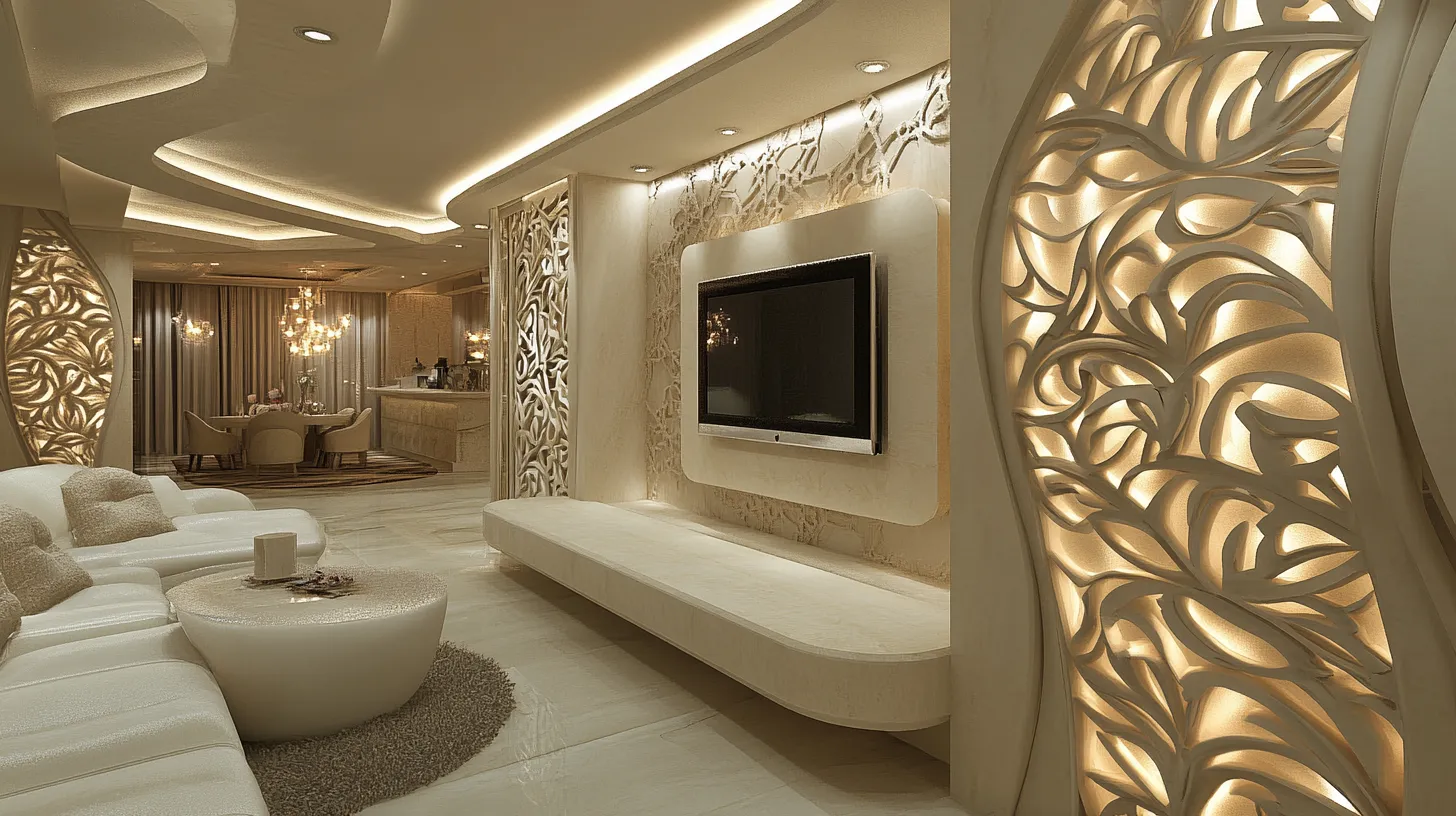luxury tv unit design with cnc cutting panels