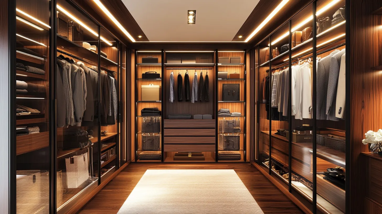 two-tone glass panel sliding wardrobe design