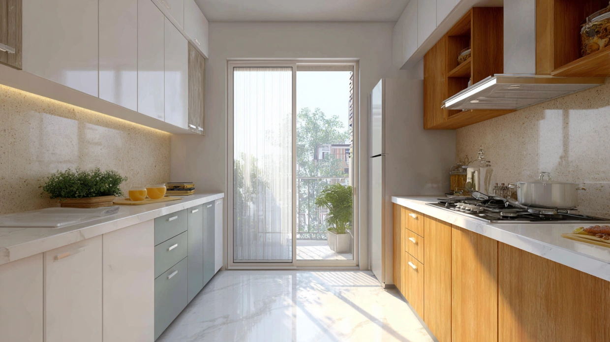 Kitchen with uPVC sliding window