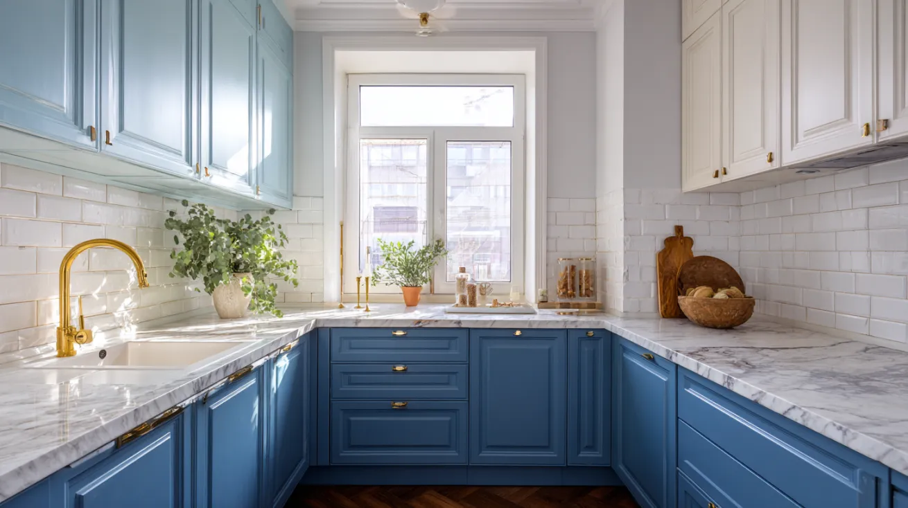 blue kitchen cabinet