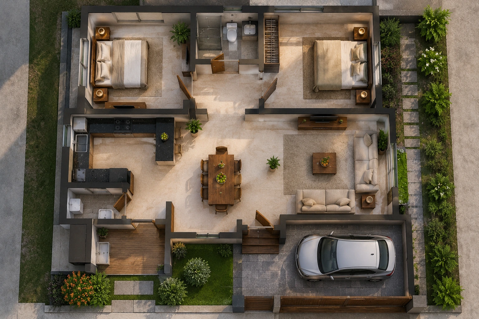 Vastu-Friendly 2 Bedroom House Plan