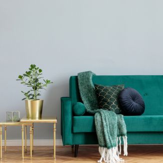 stylish home design with green velvet design